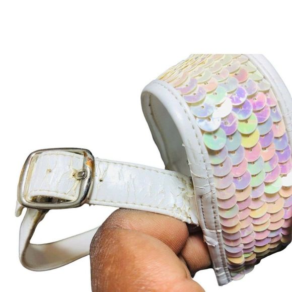 Women's flash point sz 12 "UNCANNY" white sequin square toe chunky sandals - Picture 6 of 8